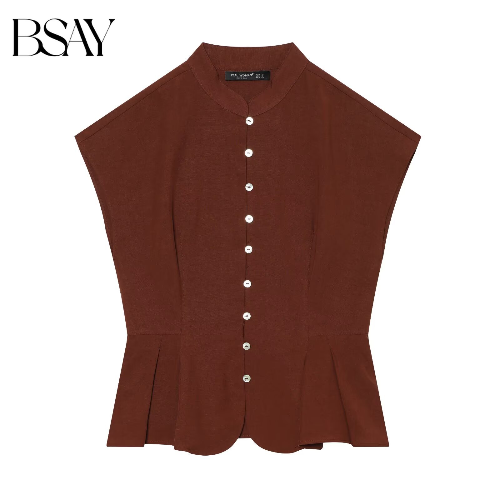 Shirt Camp Collar - BSAY Waist Cinched Lotus Leaf Hem