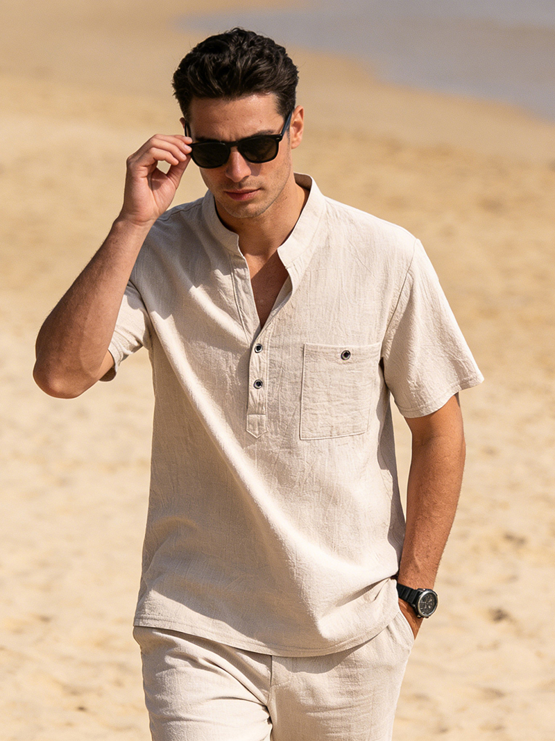 Men's Cotton Linen Henley Shir - Linen Shirt Breathable recensie en prijs
