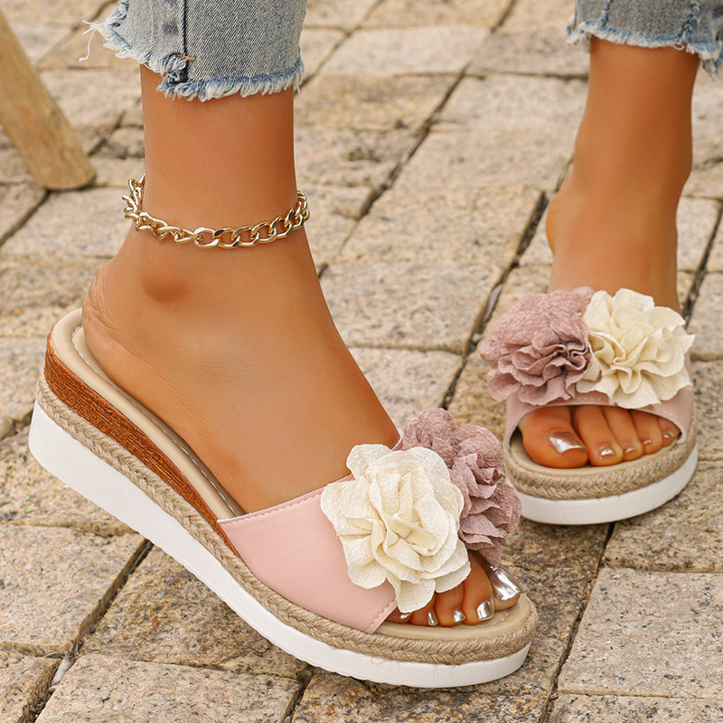 Women's Pink Flower Decor Plat - Espadrille Slip On recensie en prijs