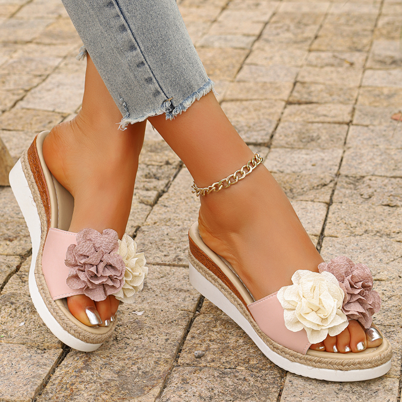Women's Pink Flower Decor Plat - Espadrille Slip On recensie en prijs
