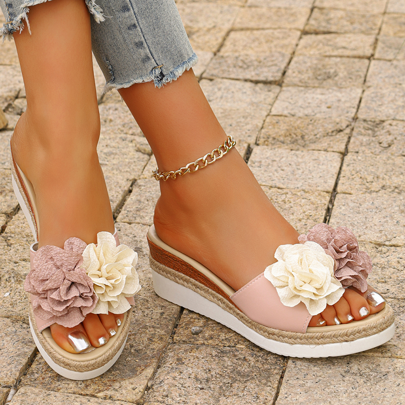 Women's Pink Flower Decor Plat - Espadrille Slip On recensie en prijs