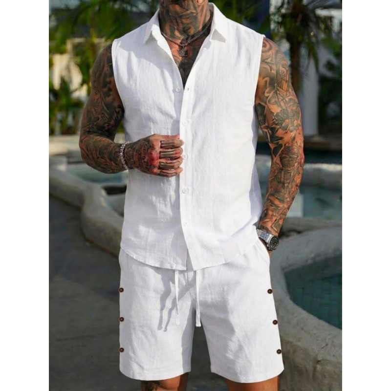 Men's 2 Piece Linen Textured S - Short Linen Drawstring recensie en prijs