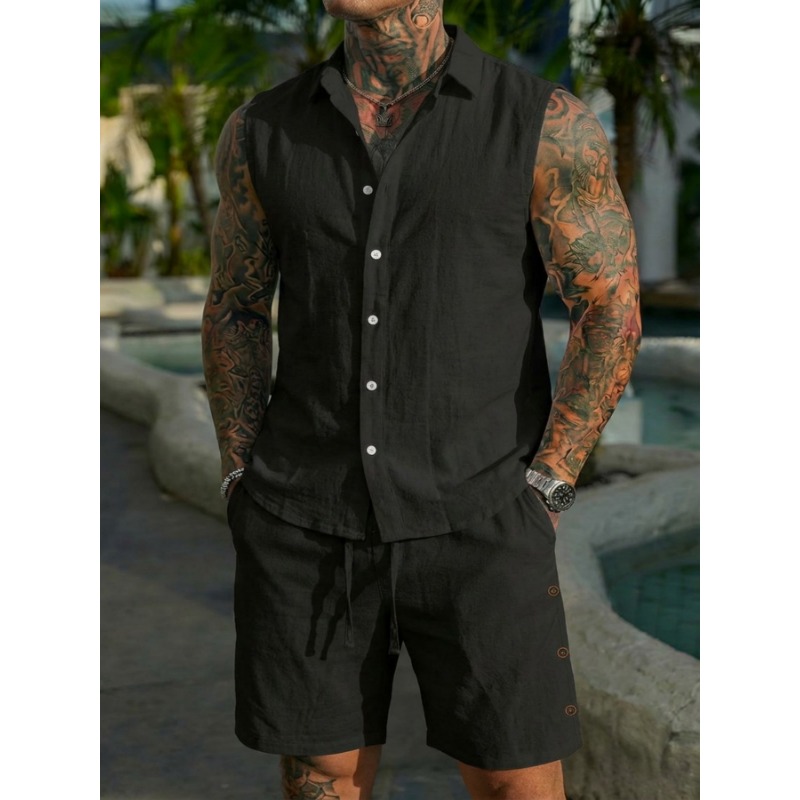 Men's 2 Piece Linen Textured S - Short Linen Drawstring recensie en prijs