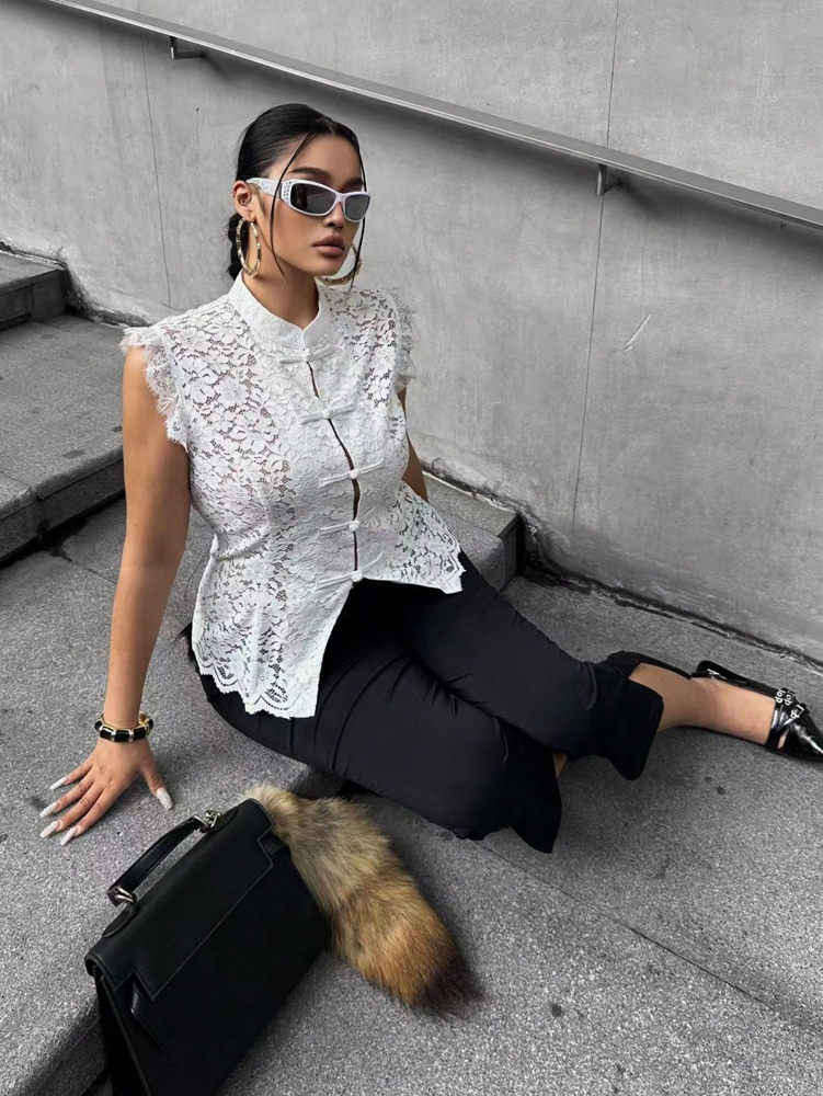 Plus Size Elegant Lace Blouse, - Shirt Camp Collar recensie en prijs