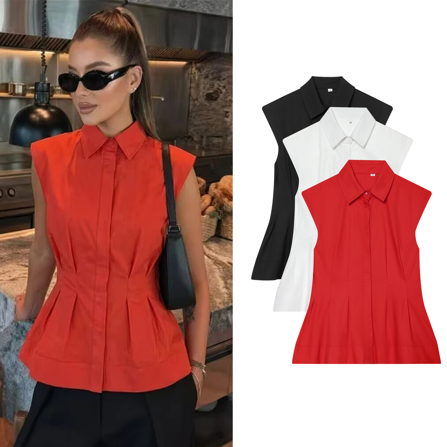 Women Casual Sleeveless Slim S - Shirt Camp Collar recensie en prijs
