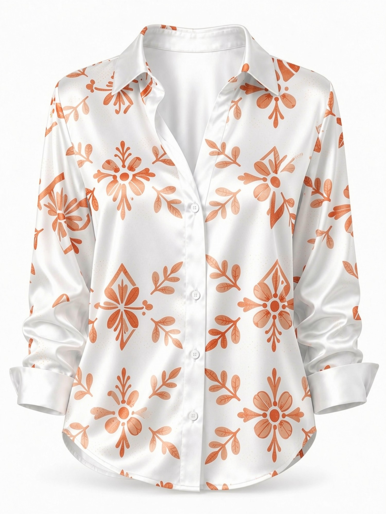 Cream Orange Floral Satin Blou - Resort Shirt Floral recensie en prijs