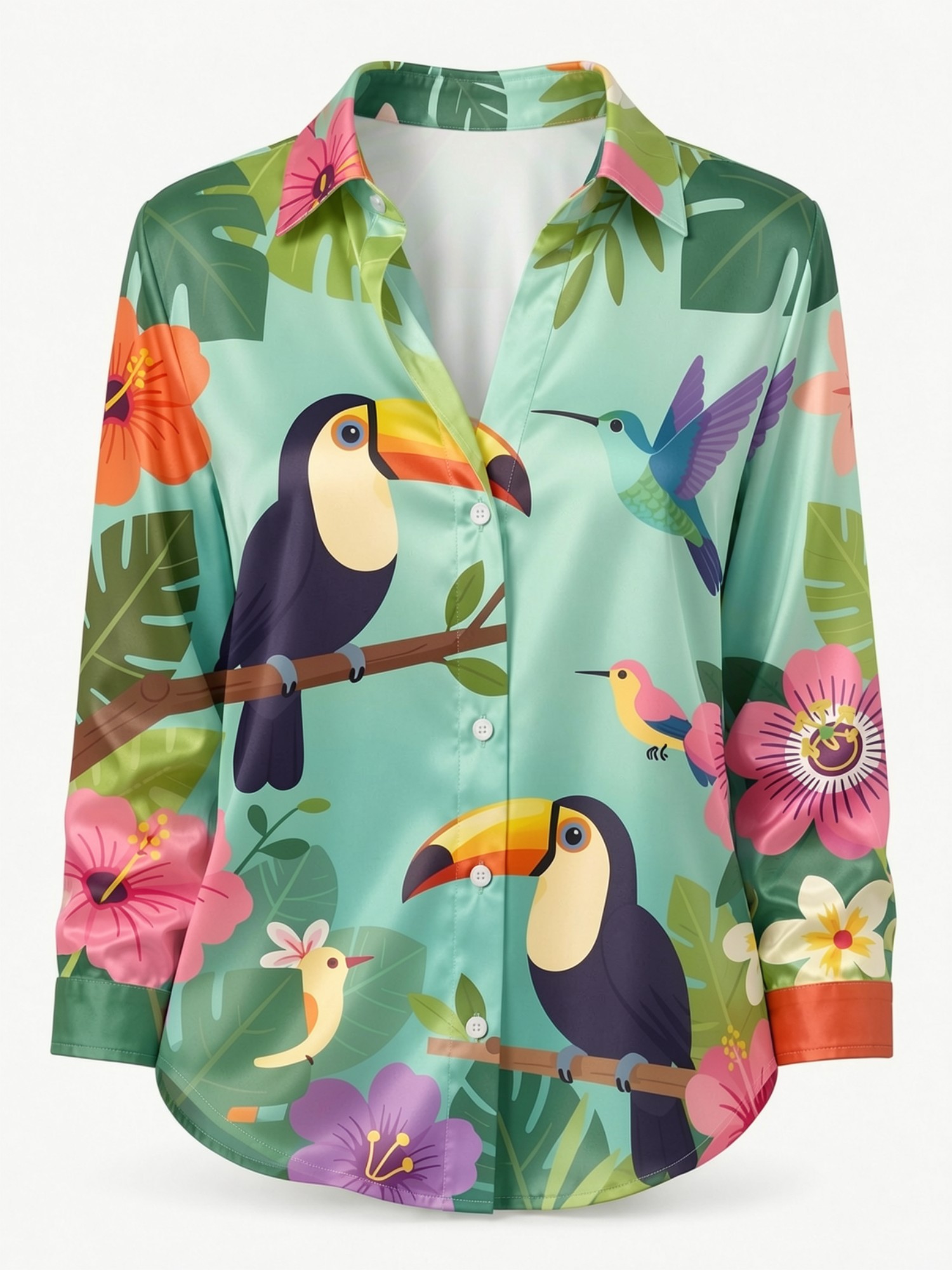 Mint Toucan Satin Button Shirt - Resort Shirt Floral recensie en prijs