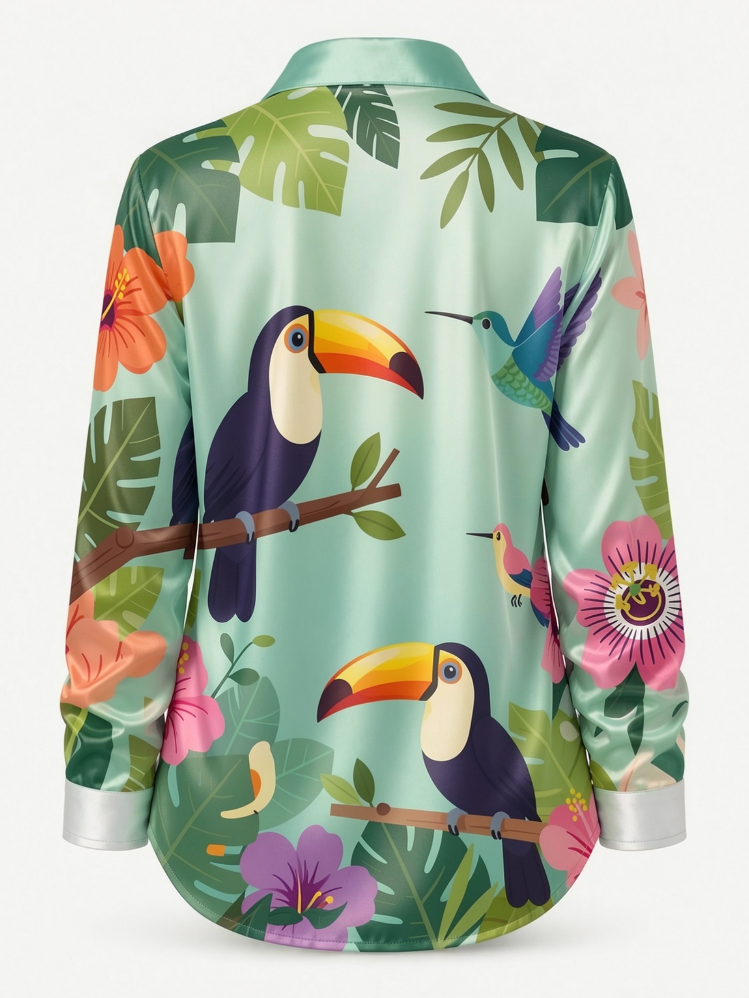 Mint Toucan Satin Button Shirt - Resort Shirt Floral recensie en prijs
