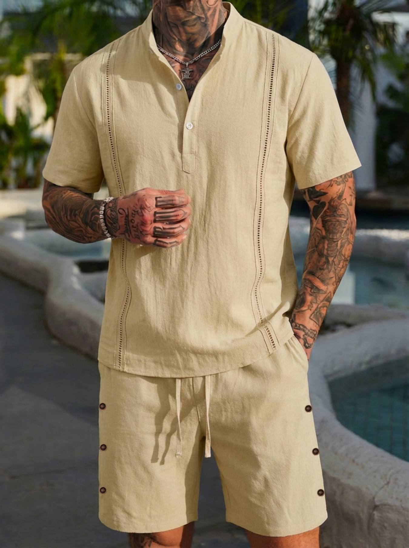 2026 men's summer beach casual - Short Linen Drawstring recensie en prijs