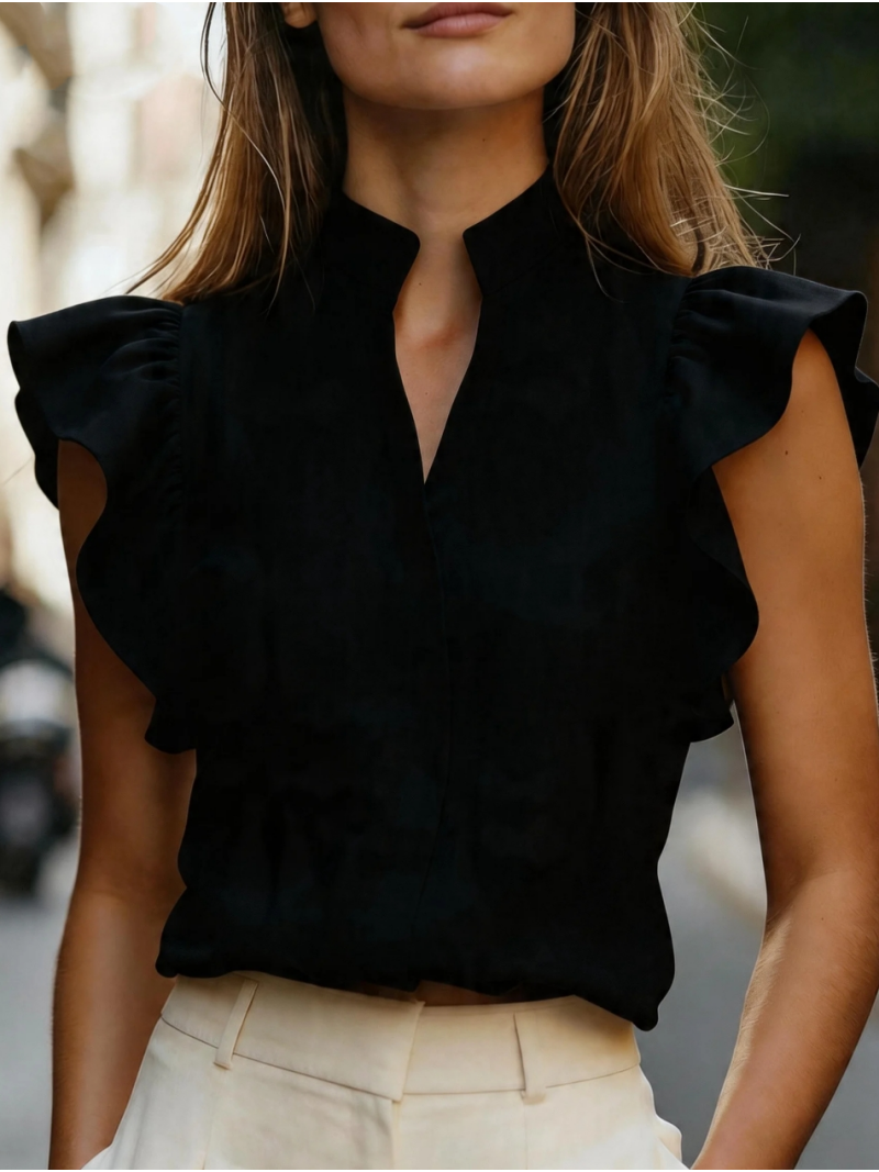 Sleeveless Ruffle Sleeve Top S - Shirt Camp Collar recensie en prijs