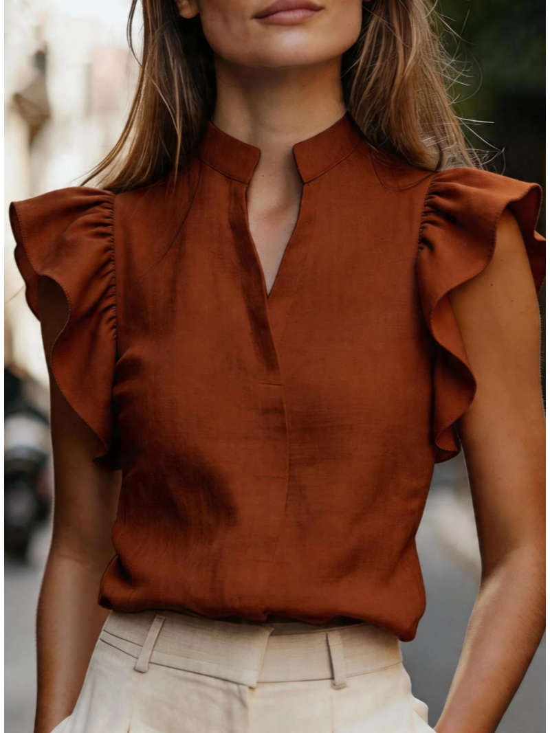 Sleeveless Ruffle Sleeve Top S - Shirt Camp Collar recensie en prijs