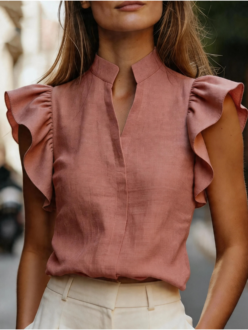 Sleeveless Ruffle Sleeve Top S - Shirt Camp Collar recensie en prijs