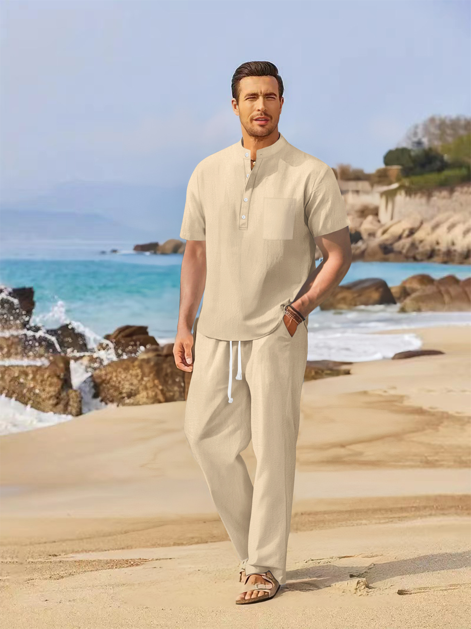 Summer men's cotton and linen  - Short Linen Drawstring recensie en prijs