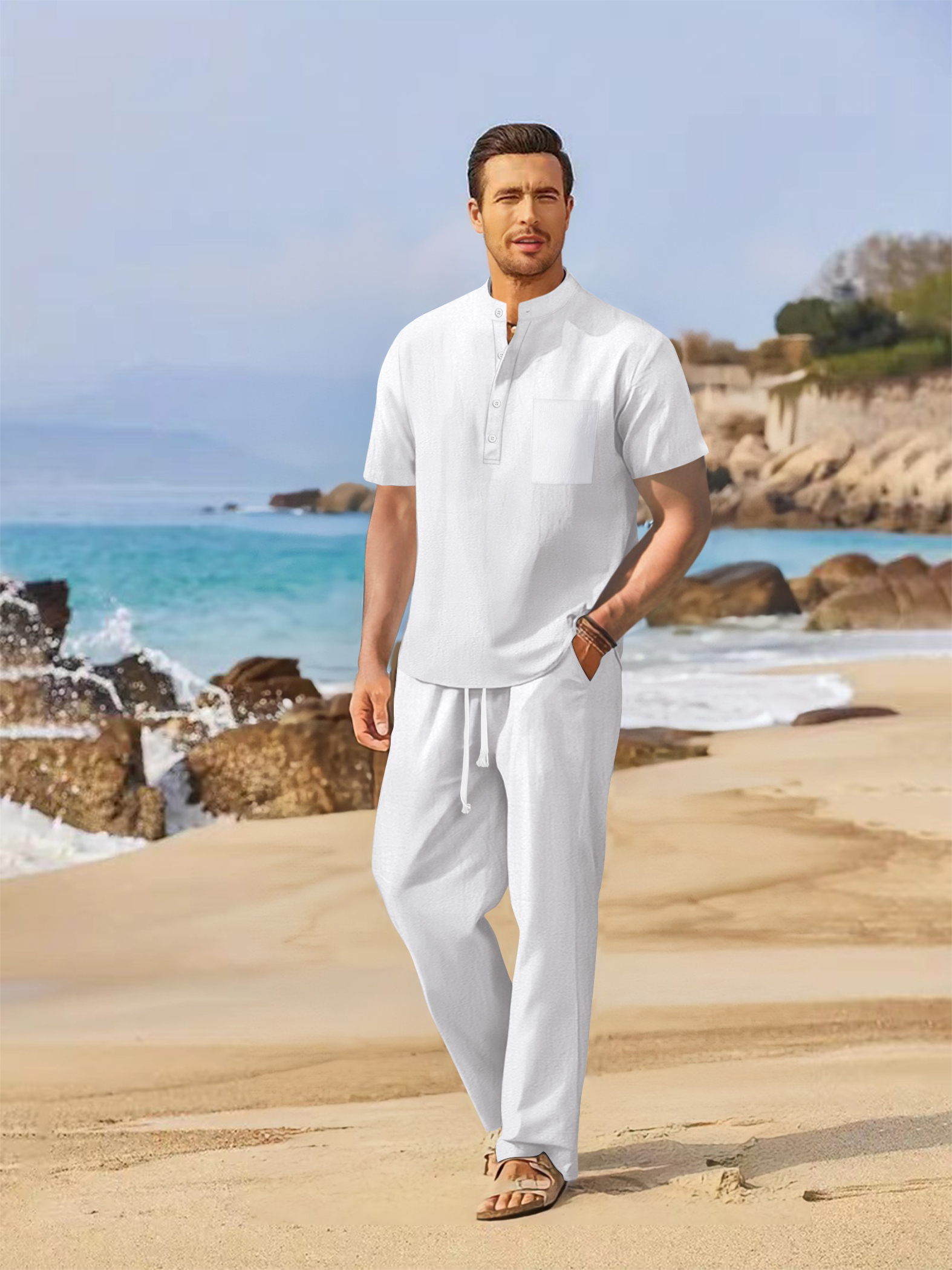 Summer men's cotton and linen  - Short Linen Drawstring recensie en prijs