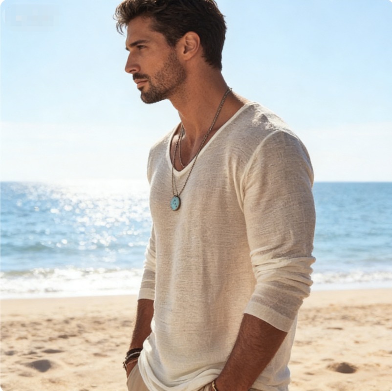 Men's Casual V-Neck Linen Blen - Linen Shirt Breathable recensie en prijs