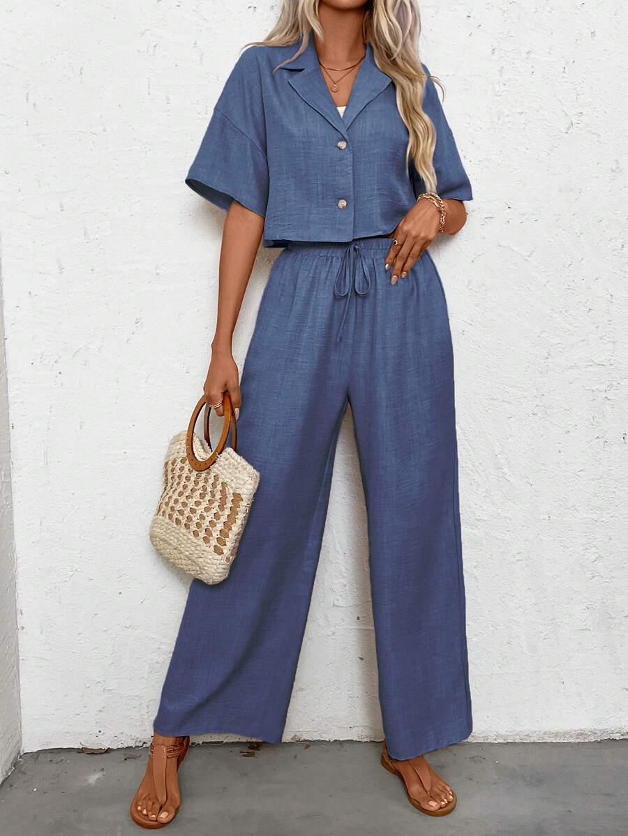 Womens Linen Short Sleeve Shir - Short Linen Drawstring recensie en prijs