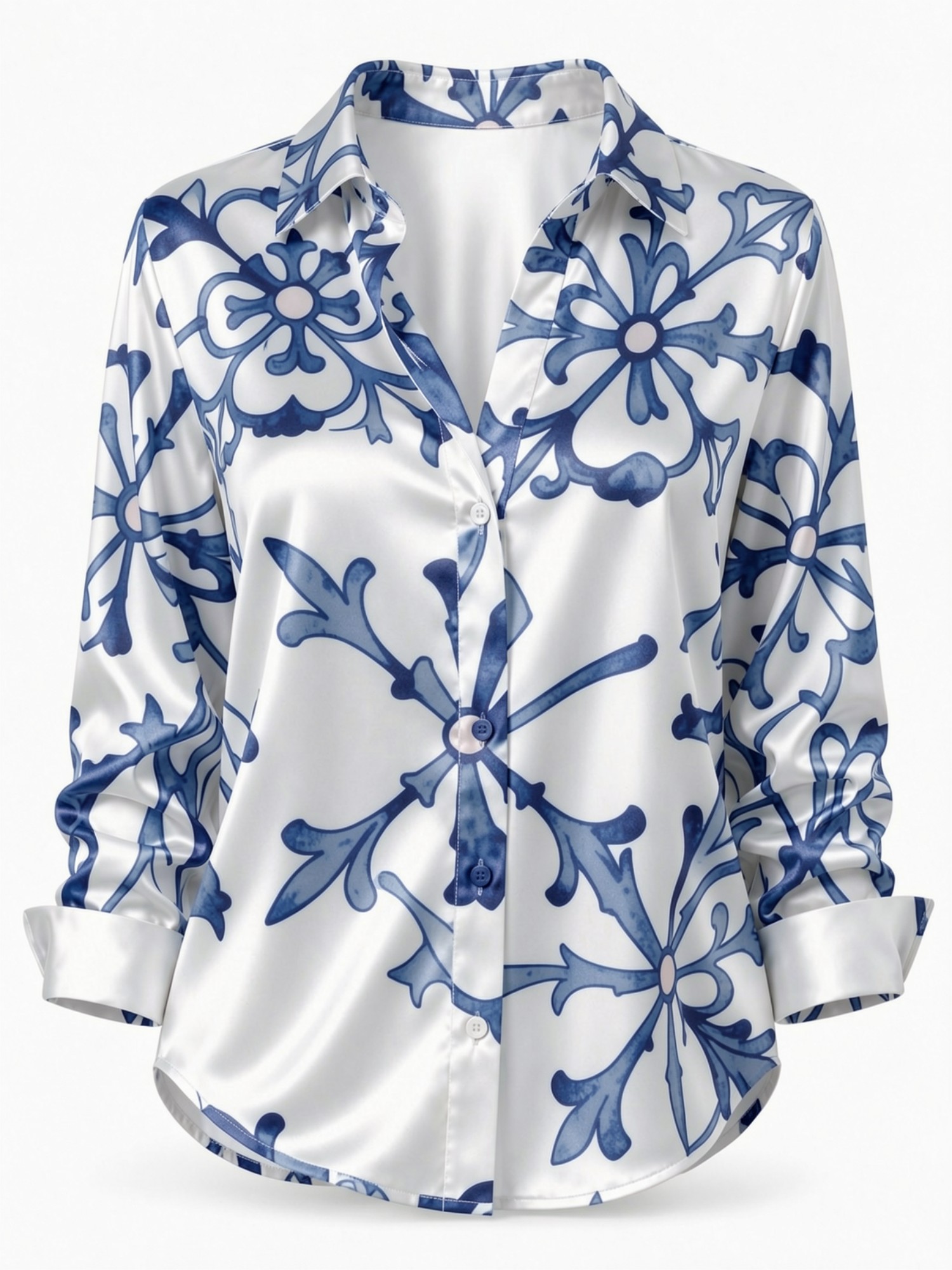 Blue Porcelain Floral Satin Bl - Resort Shirt Floral recensie en prijs