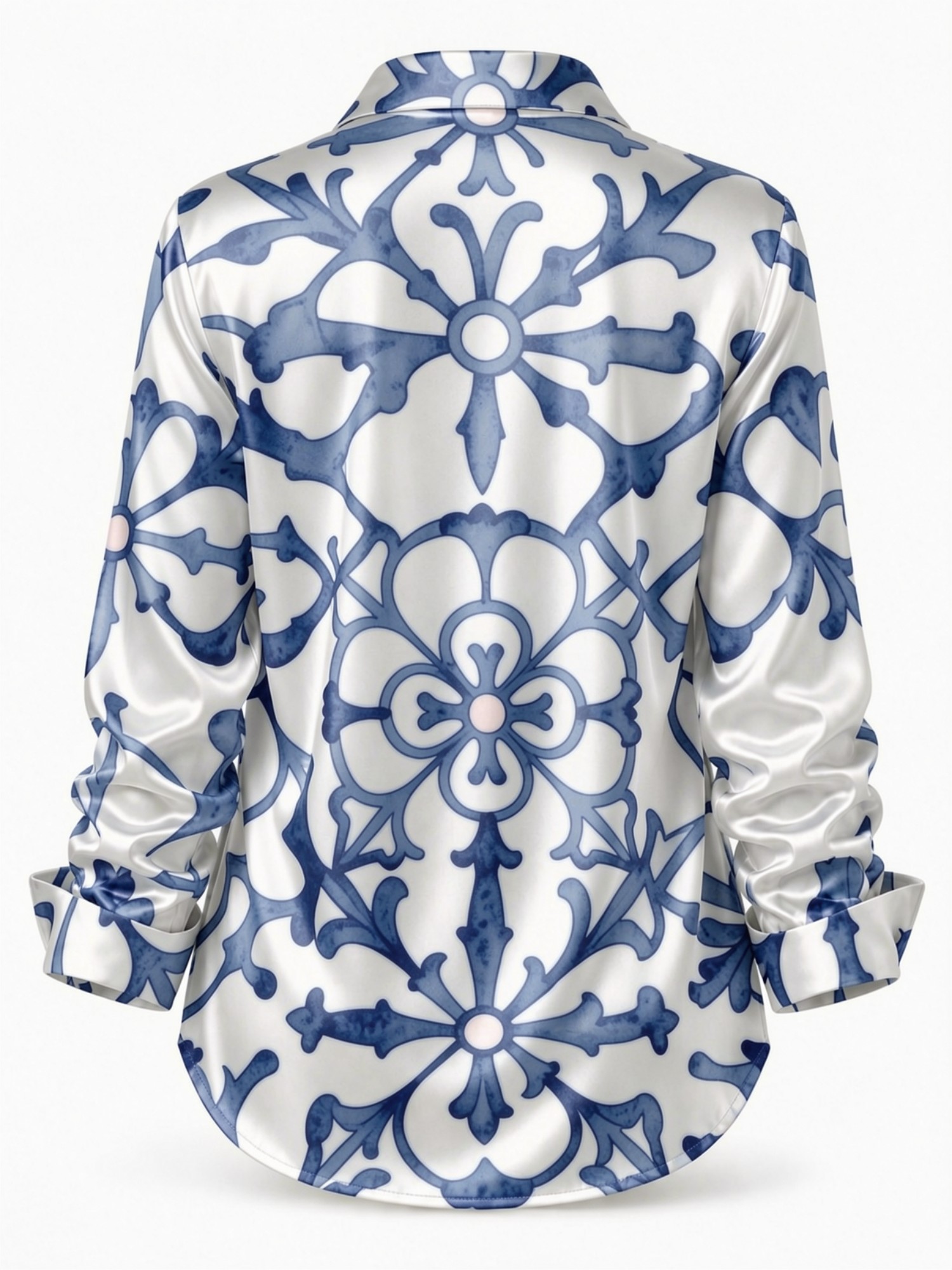 Blue Porcelain Floral Satin Bl - Resort Shirt Floral recensie en prijs