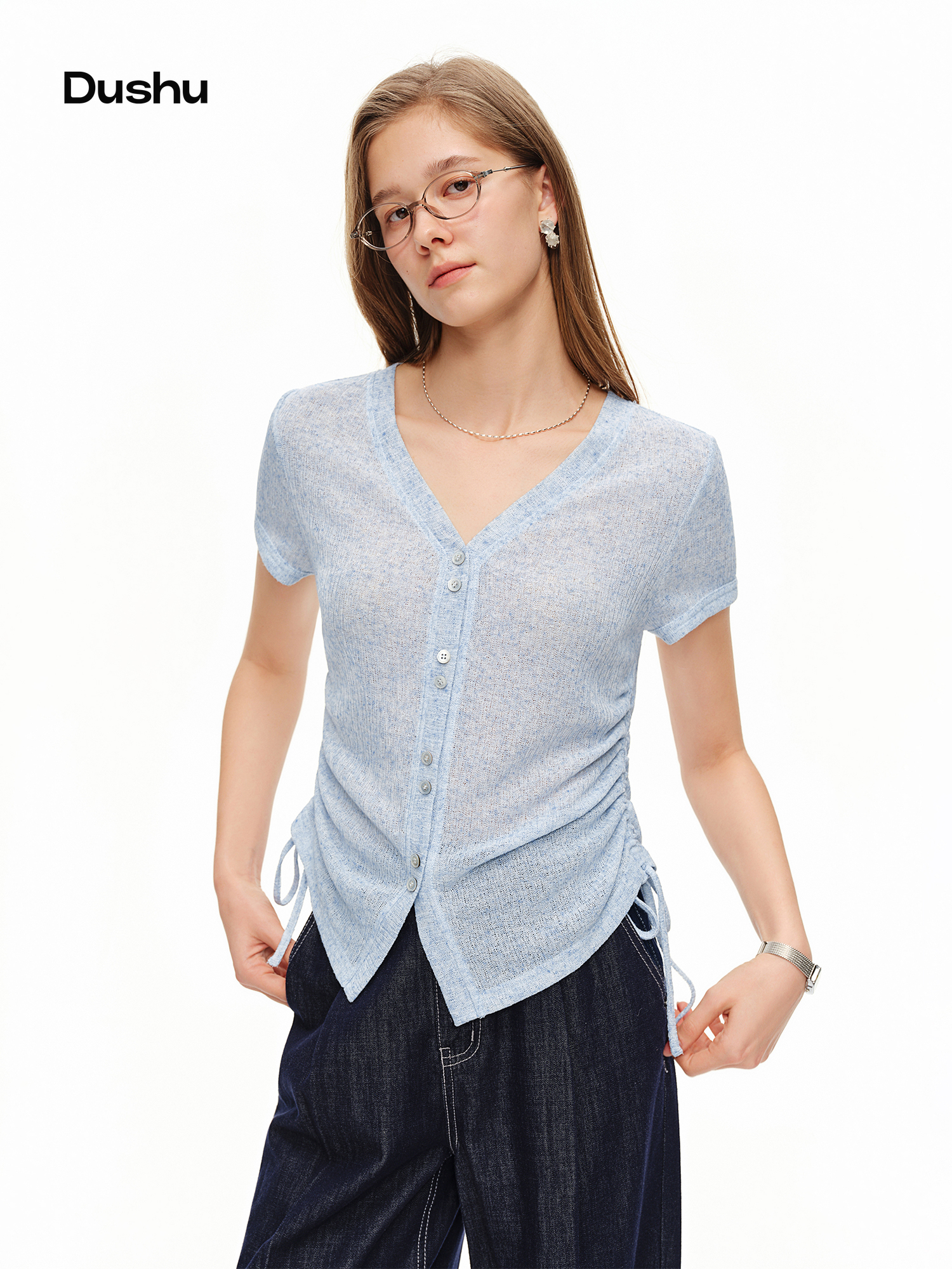 DUSHU Lightweight V-neck Linen - Short Linen Drawstring recensie en prijs