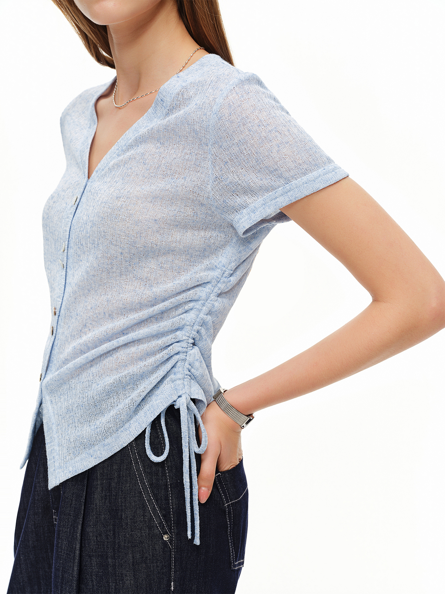 DUSHU Lightweight V-neck Linen - Short Linen Drawstring recensie en prijs