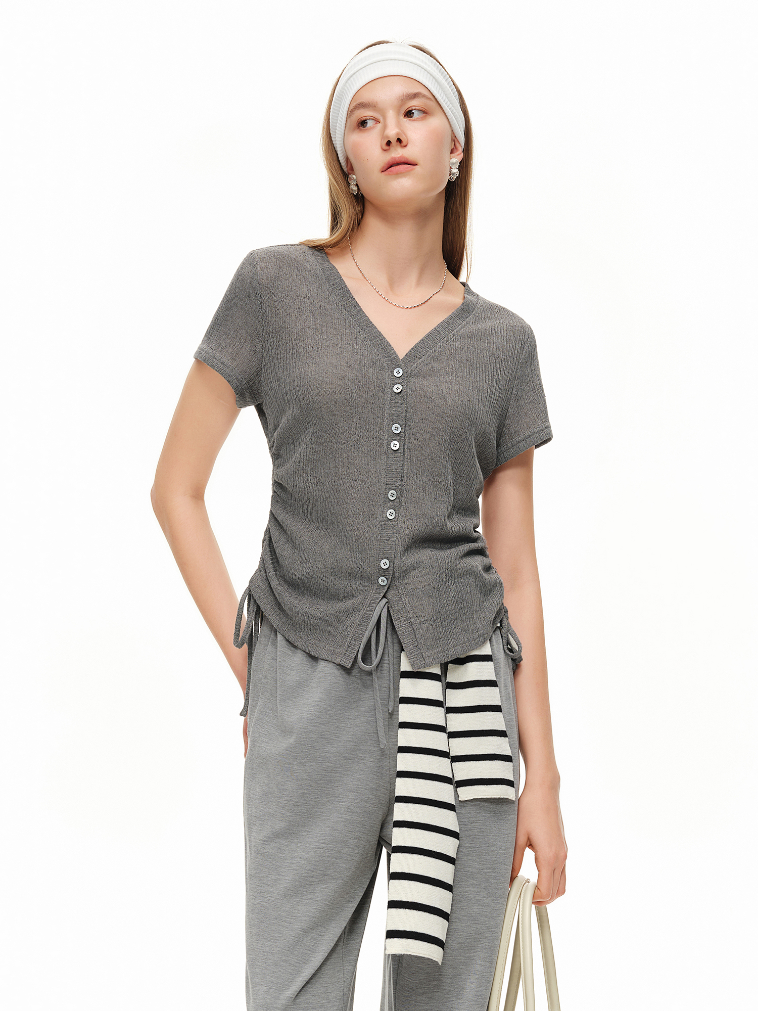 DUSHU Lightweight V-neck Linen - Short Linen Drawstring recensie en prijs