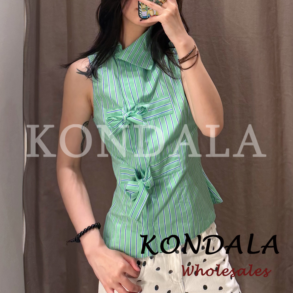 KONDALA Chic Striped Green Y2K - Shirt Camp Collar recensie en prijs