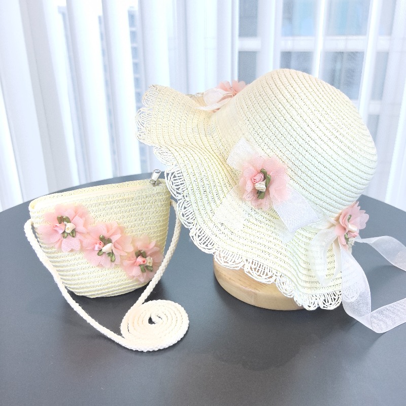 Girls 2pcs Straw Hat Solid Col - Bucket Hat Straw recensie en prijs