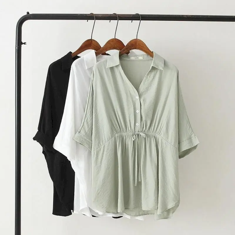 Korean Loose Blouses Women Fas - Short Linen Drawstring recensie en prijs