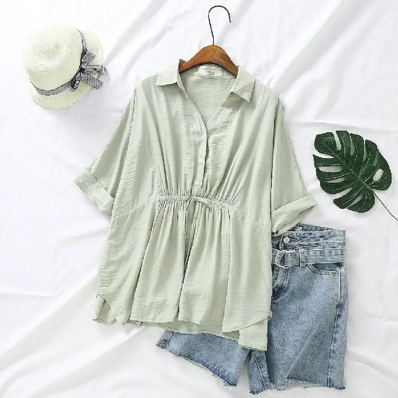 Korean Loose Blouses Women Fas - Short Linen Drawstring recensie en prijs