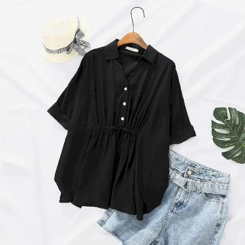 Korean Loose Blouses Women Fas - Short Linen Drawstring recensie en prijs